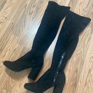 Over the Knee Black Suede Heeled Boots